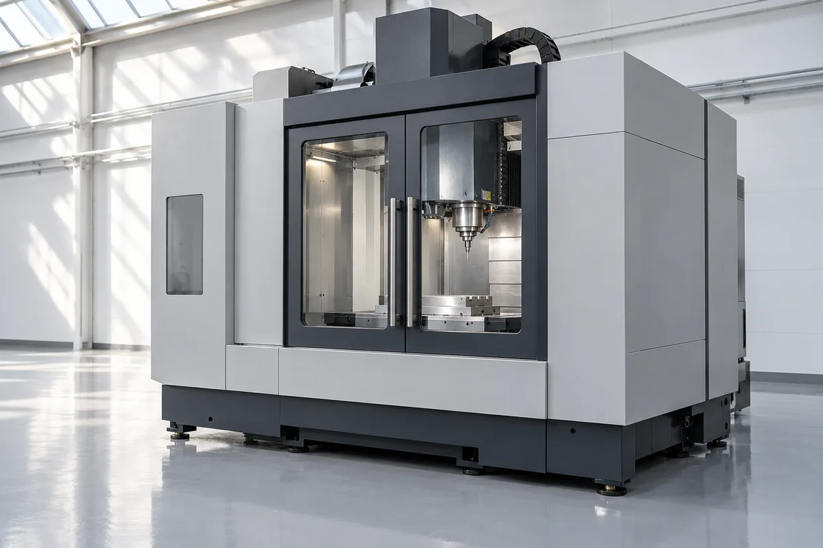 Machine-outil d&rsquo;usinage à l&rsquo;arrêt dans un atelier propre de PME industrielle